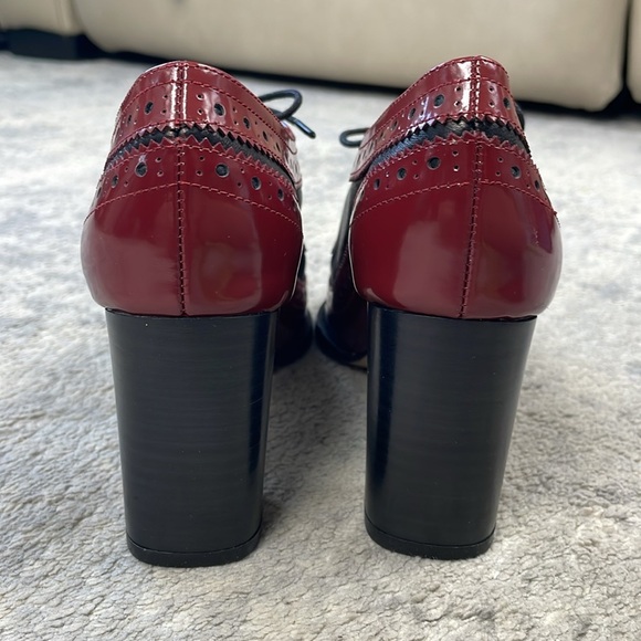 New L’Agence Elodie Pump Heeled Lace Up Oxford Preppy Academia Red Black 6 - Picture 6 of 11
